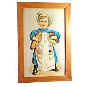 I Use Yeast Foam Embossed Tin Sign Wood Frame Vintage Girl Baker 19 x 13 inch